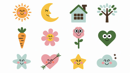 Fototapeta premium Cute Cartoon Characters with Happy Faces