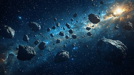 Stunning Asteroid Field in Galaxy with Jagged Rocks and Starlight Reflection