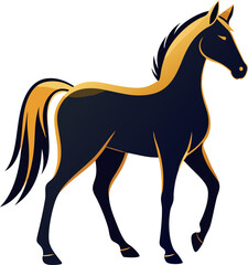 A stylized illustration of a horse, featuring a black body with gold accents, perfect for adding a touch of elegance and power to your designs. This striking graphic is ideal for branding, logos.