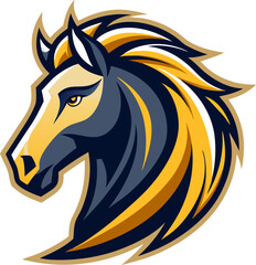 A powerful and dynamic illustration of a horse's head, perfect for sports teams, branding, and other projects that need a strong and confident image. The horse's mane is flowing in the wind.