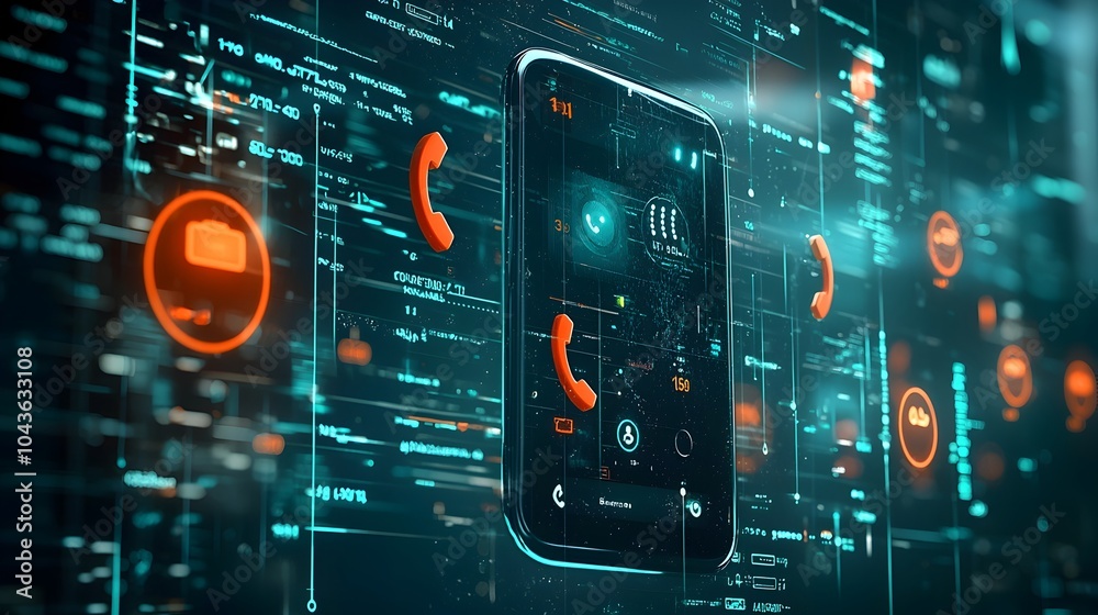 Poster floating caller id on glass screen with subtle warning signs indicating potential fraud or scam acti