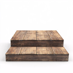 wooden big stage rectangular platform with two steps on white background	