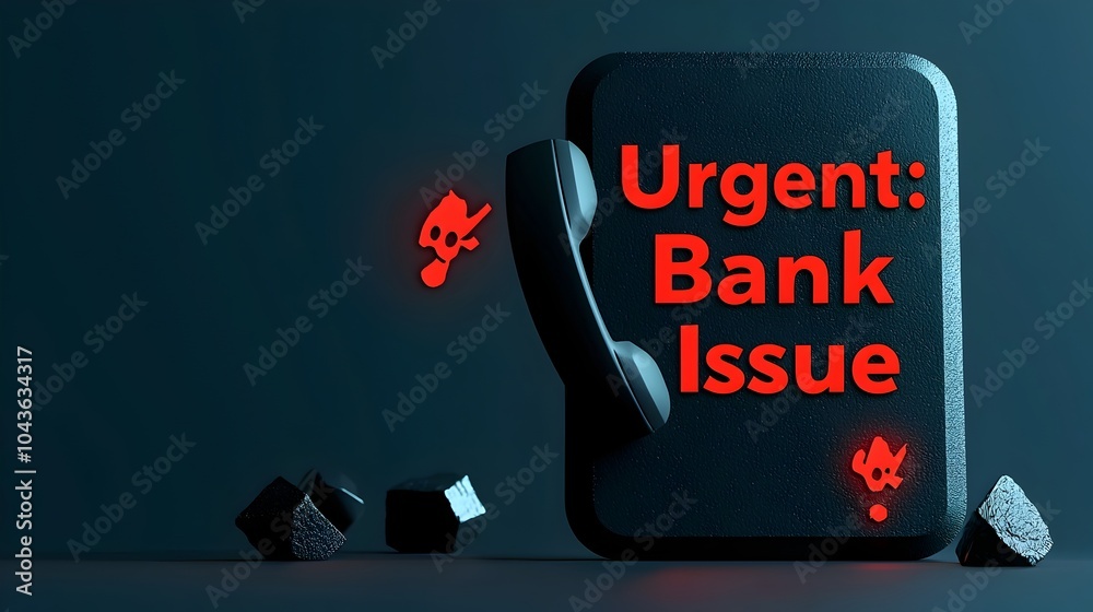 Poster Ghostly haunting phone call icon with red text warning of an urgent banking issue that requires immediate attention and support