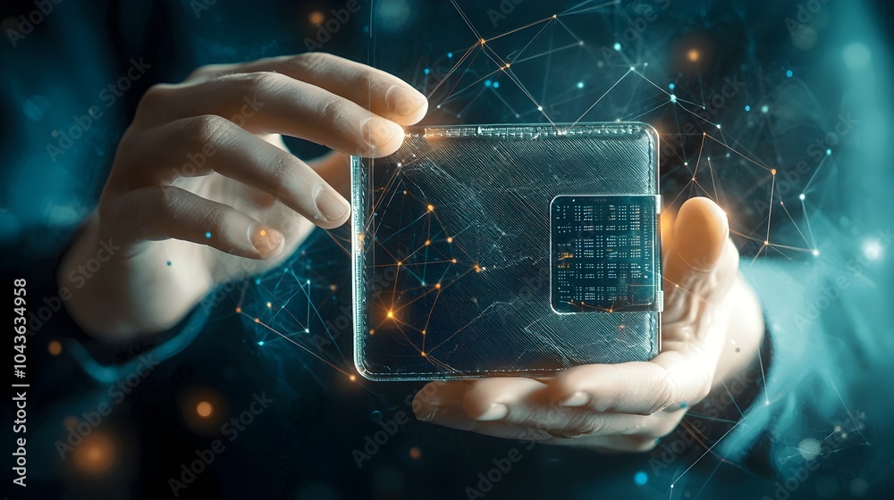 Aufkleber Invisible Hands Reaching for a Transparent Digital Wallet Containing Financial Data and Information Symbolic of Technology Security and Access to Financial Resources