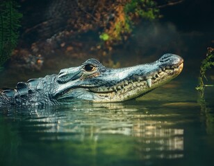 Obraz premium Cocodrilo bajo el agua turbia en el rio