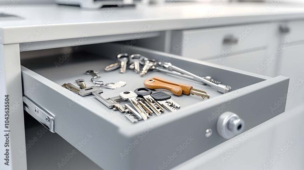 Aufkleber lockable drawer containing spare x ray room keys and tools for secure storage and access control in 