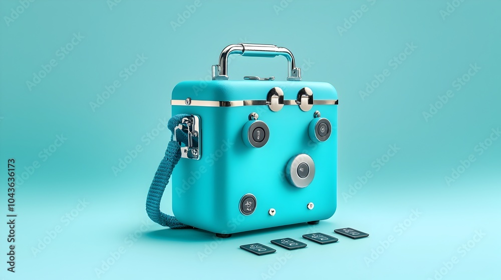 Poster of a portable x ray unit with the control keys and interface neatly arranged next to the handle designed for ease of use and accessibility in medical settings