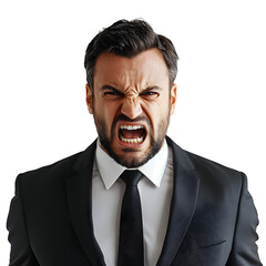 Intense Businessman in Angry Mood Isolated on Plain White Background