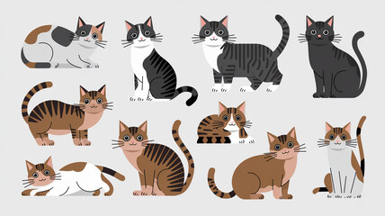 Obraz premium Cute Cartoon Cats In Various Poses And Colors