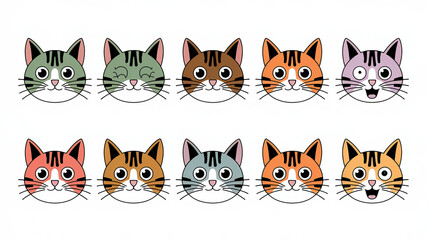 Obraz premium Cute Cartoon Cat Faces with Different Expressions