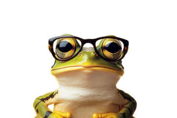 Whimsical Frog in Glasses on Bright Yellow Background