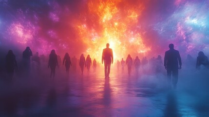 Fototapeta premium Ethereal Figures Emerging from Cosmic Light