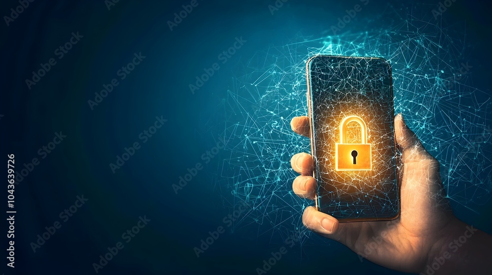 Poster Smartphone with a Glowing Lock Being Bypassed by Warning Signs Depicting Cybersecurity Risks and Unauthorized Access Threats