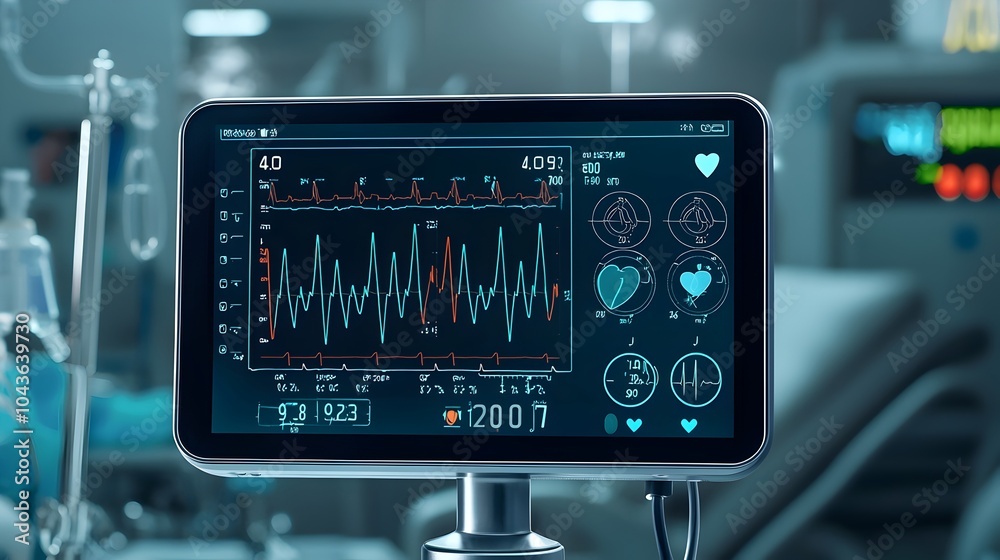 Poster sleek and modern medical monitor display panel showing vital health indicators such as oxygen levels