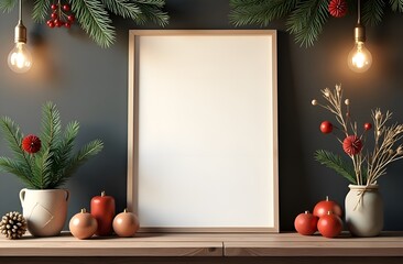 white paper framed mockup in christmas atmosphere