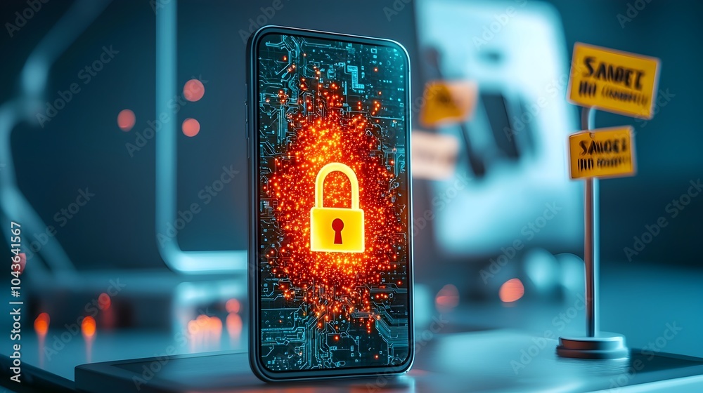 Aufkleber the image depicts a smartphone screen with a glowing lock icon which is being bypassed or compromise