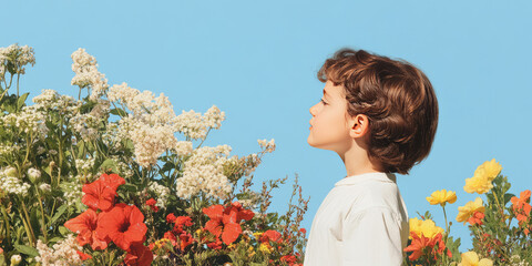 Surreal portrait of a woman with blooming flowers emerging from her face, artistic and...