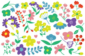 Floral pattern. Different colorful flowers. Plant background for prints, decor, textile.