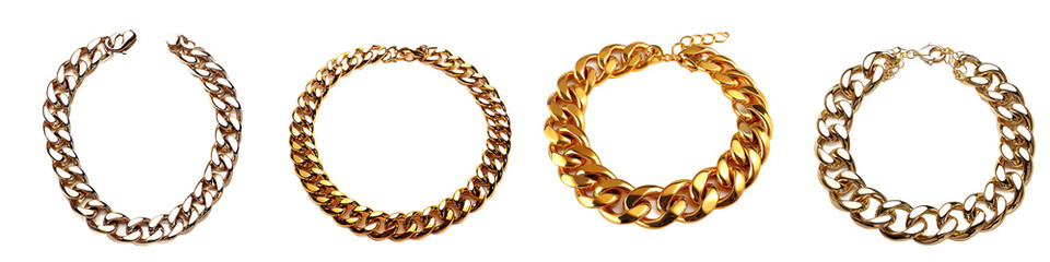 Obraz premium Luxurious gold necklace with a shiny finish, displayed prominently on a transparency background