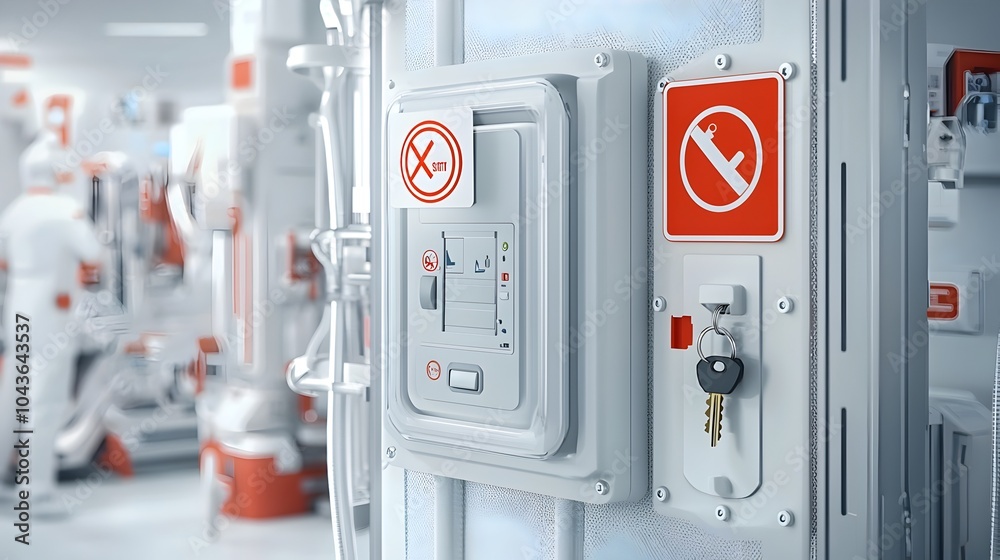 Poster wall mounted x ray access control device with safety signage and key slot for secure facility entran