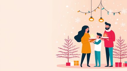 A festive family gathering celebrating togetherness with candles, gifts, and decorations, creating a warm holiday atmosphere.