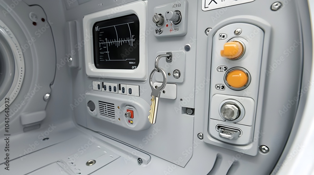 Poster X ray Security Console with Halfway Inserted Key for Access Control and Verification of Digital Systems and Equipment