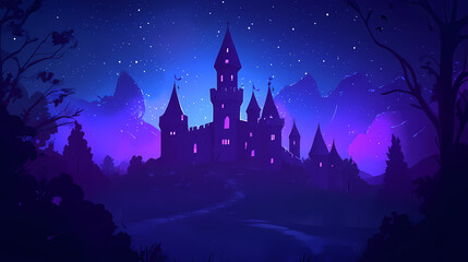 Naklejka premium Old castle in the night. Sky Fortress. Illustration