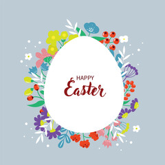 Happy Easter banner, poster, greeting card. Trendy Easter design with flowers, eggs. cartoon