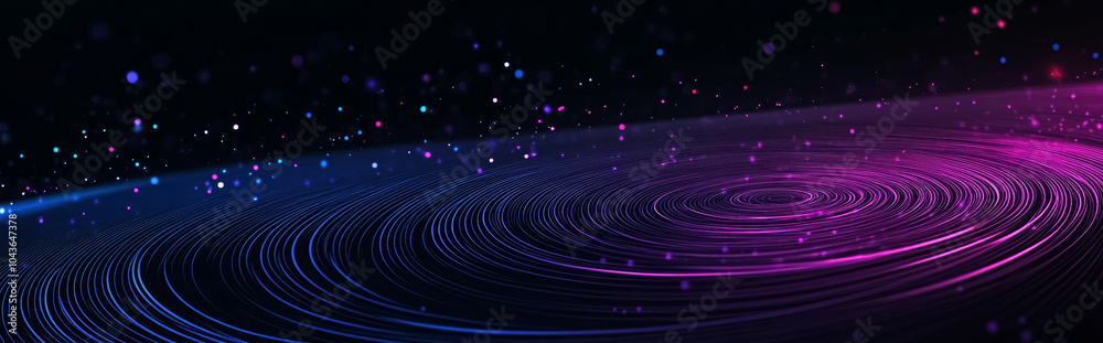 Wall mural purple abstract glowing light effect circles with sparkles on dark background. abstract background f