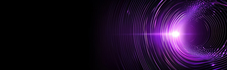 Purple abstract luminous light effect circles with sparkles on dark background. Abstract background for science, universe and cosmos, futuristic digital technologies, energy. 