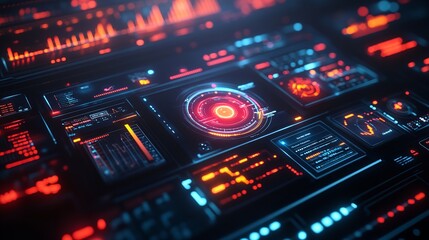 A futuristic room with a large glass globe in the center