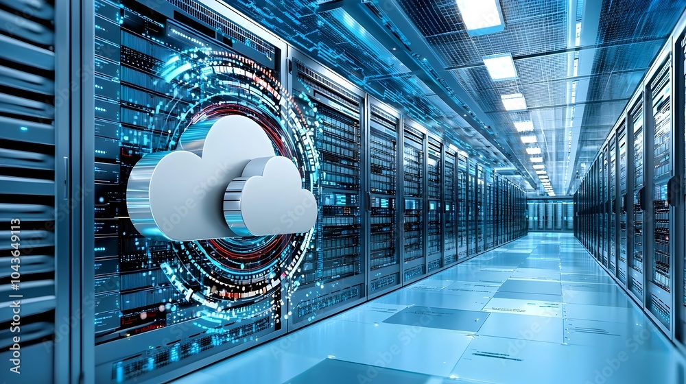 Aufkleber Cutting Edge Cloud Computing Infrastructure with Virtual Servers and Security Protocols   A Detailed of the Interconnected Network of Digital Services Data Storage and Cybersecurity Measures