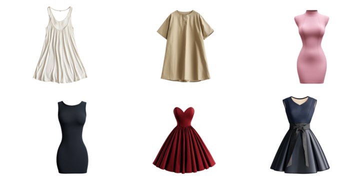 Set of difference design of woman dress and gown isolated on white background