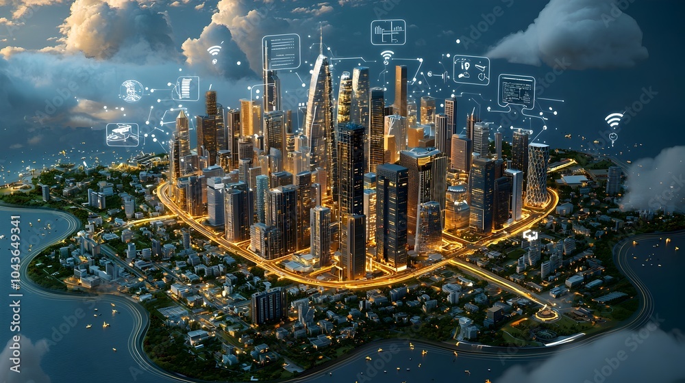 Leinwandbilder cutting edge visual representation of a smart city s interconnected infrastructure featuring sensors