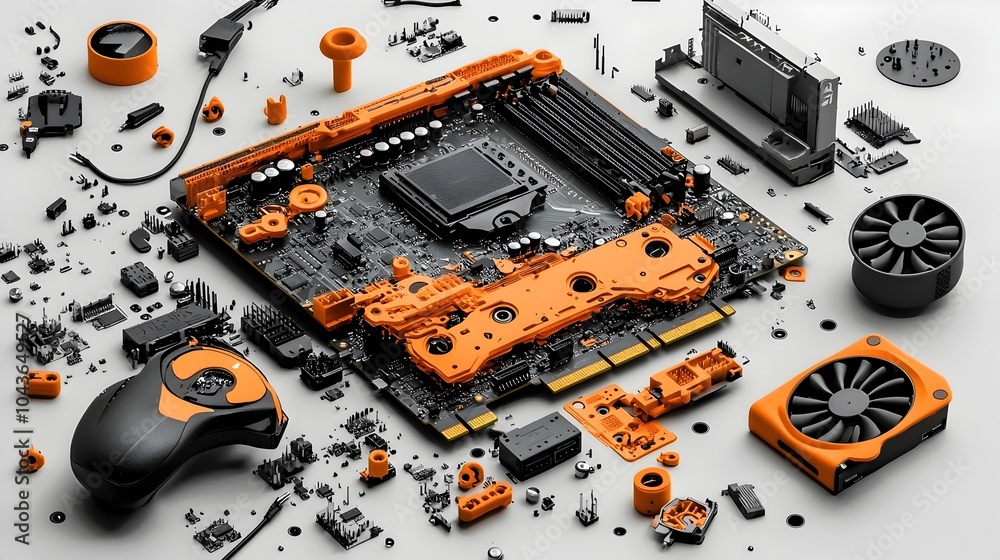 Poster detailed 3d cross section cutaway exposing the inner hardware components of a gaming console includi