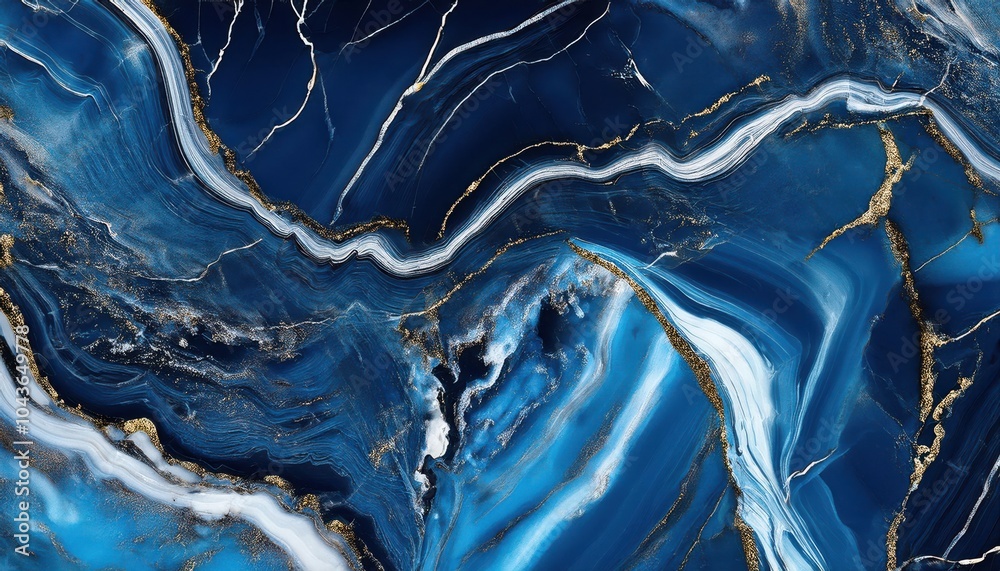 Aufkleber deep blue marble texture with gold veins and organic flowing patterns. sophisticated abstract design