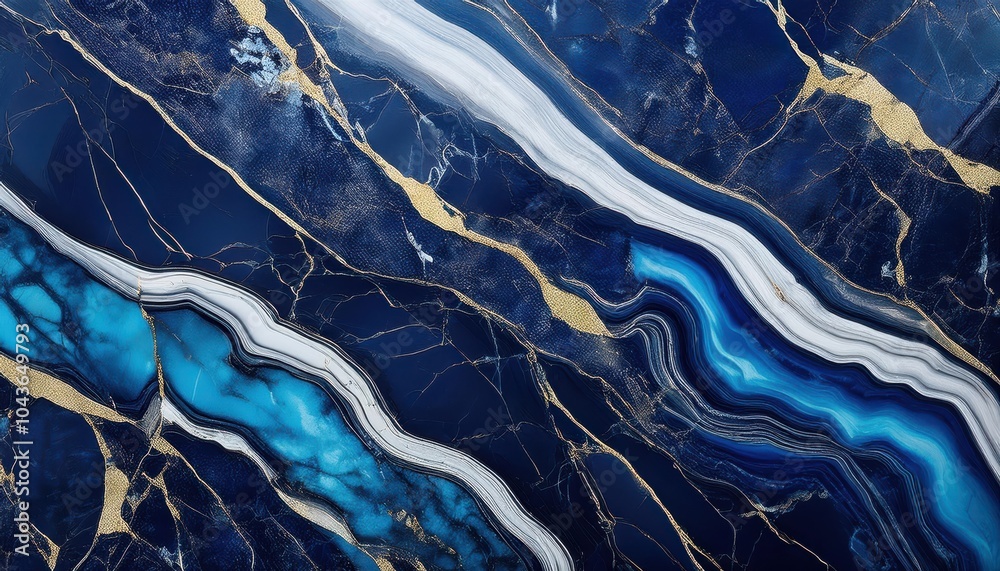 Aufkleber deep blue marble texture with gold veins and organic flowing patterns. sophisticated abstract design
