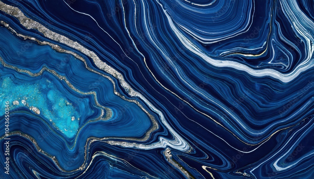 Aufkleber deep blue marble texture with gold veins and organic flowing patterns. sophisticated abstract design