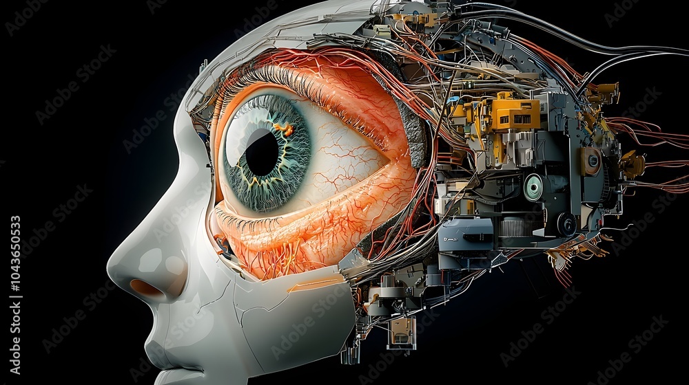 Poster detailed 3d cross section of the human eye showcasing the intricate structures and pathways within i