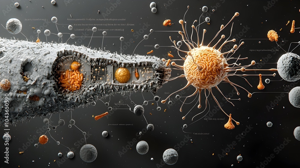 Poster detailed 3d cross section of the internal structure and key organelles of a biological cell includin