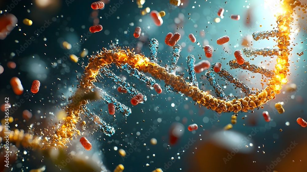 Leinwandbilder Detailed 3D cross section view of a DNA strand revealing the intricate molecular structure and interactions between the nucleotides that make up this essential genetic code