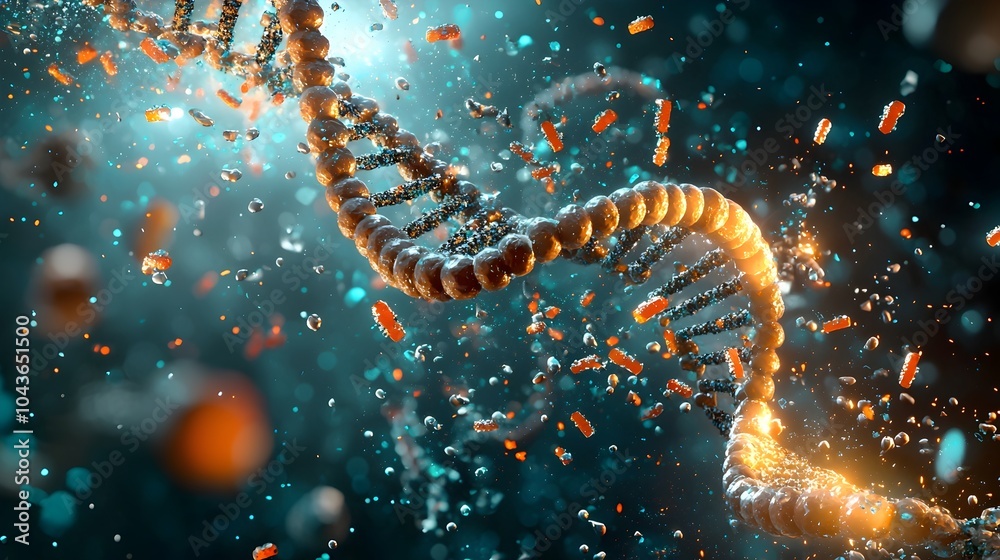 Poster detailed 3d cross section visualization of the dna double helix structure revealing the intricate nu