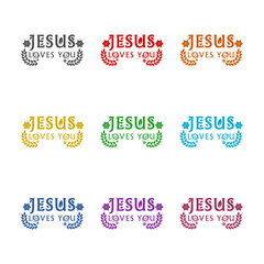 Jesus Loves You religion icon isolated on white background. Set icons colorful