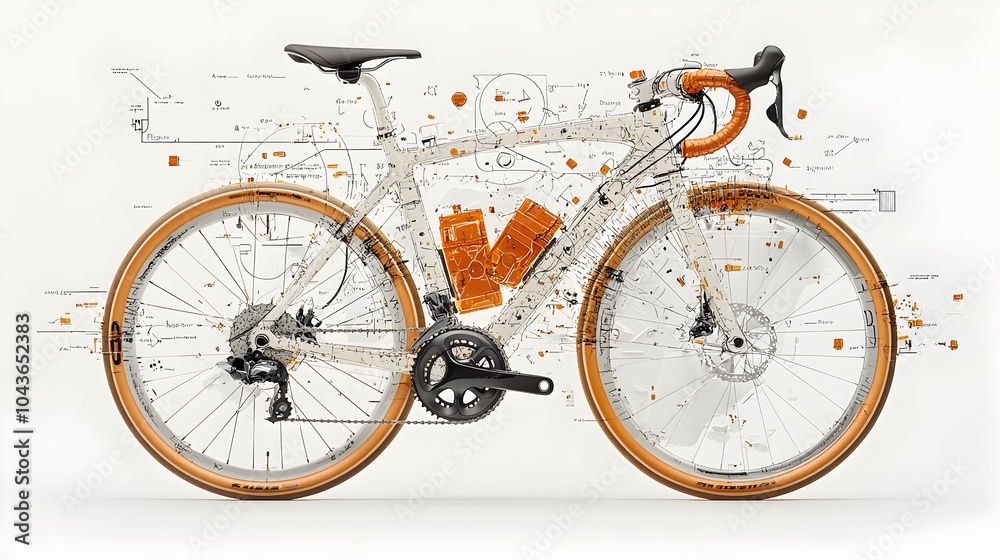 Aufkleber detailed cross section diagram showcasing the intricate mechanics and internal components of a bicyc