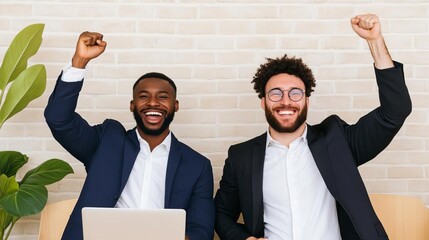 Founder and venture capitalist celebrating after finalizing a funding round