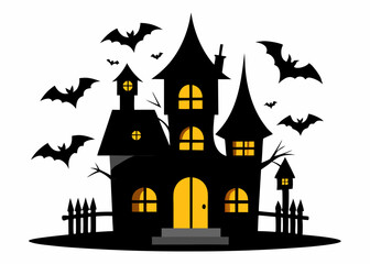 Halloween house and bat moon silhouette vector