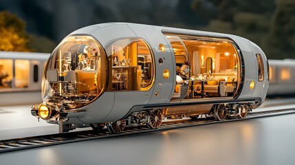 Detailed Cross Section of a Prestigious Train Revealing its Elegant Dining Cars Cozy Lounges and Opulent Sleeping Compartments Designed for a Luxurious Travel Experience