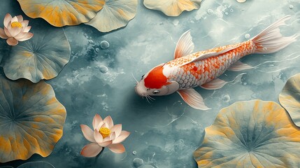Serene Koi Fish in Watercolor Minimalist Style