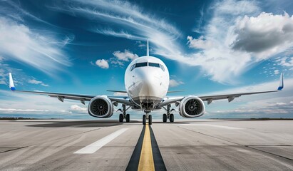 A passenger jet is successfully taking off from an airport runway