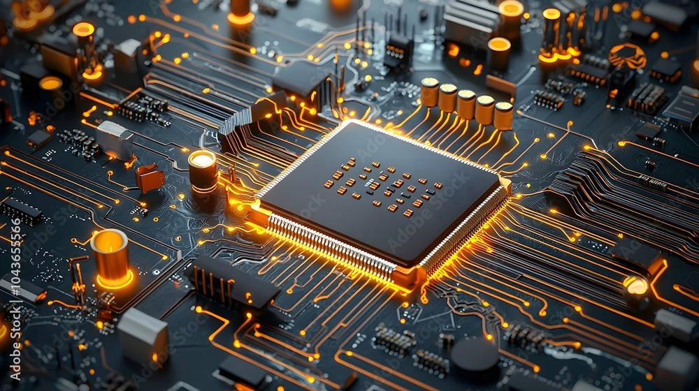 Poster detailed cross section showcasing the intricate circuitry transistors cores and cooling systems with